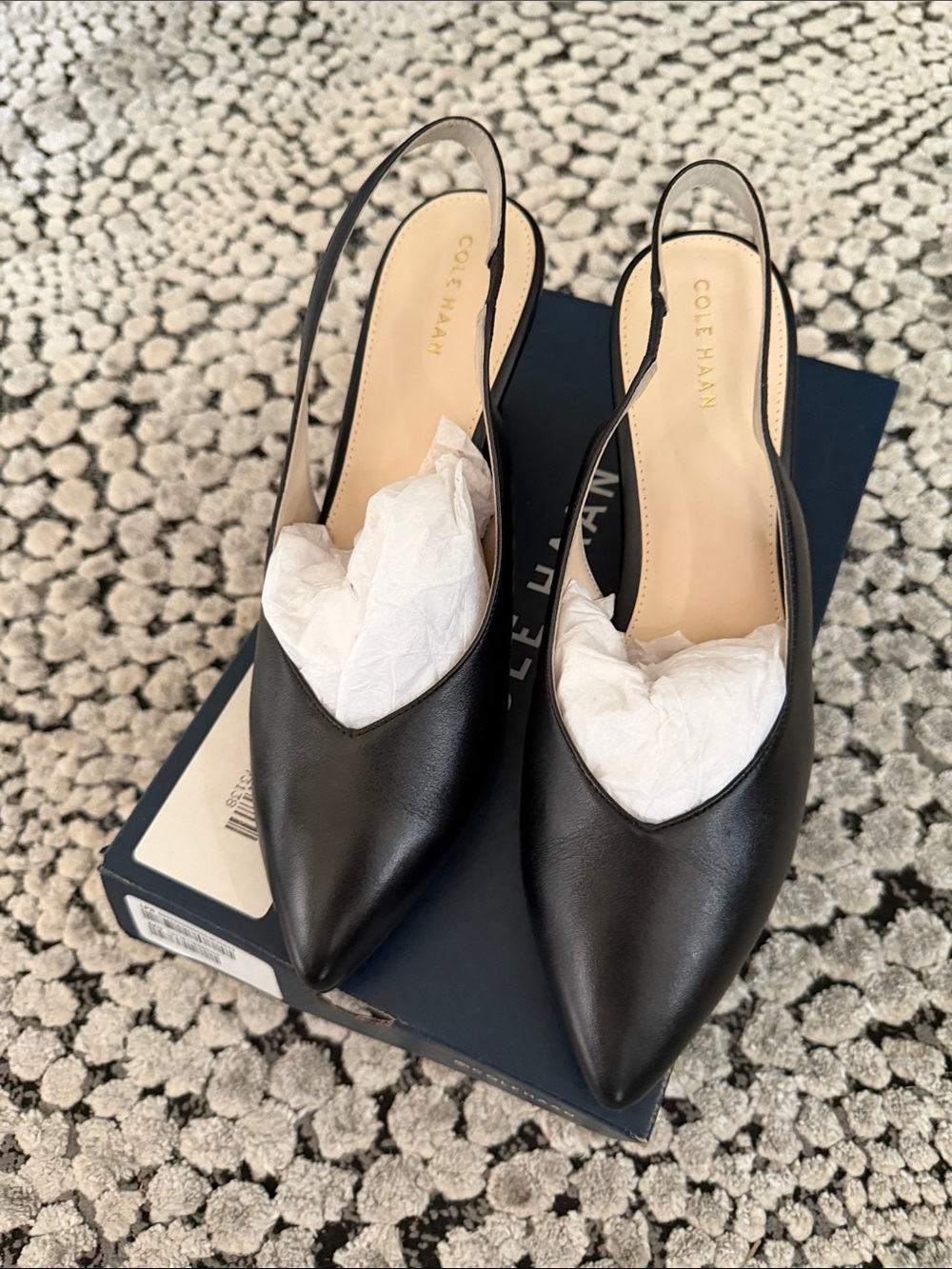 Cole Haan Black Leather Pointed Slingback Mules Brand New!!